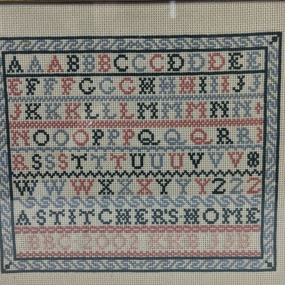 Vintage Framed Hand Stitched Cross Stitch Needlepoint Alphabet Sampler Framed - Picture 2 of 4